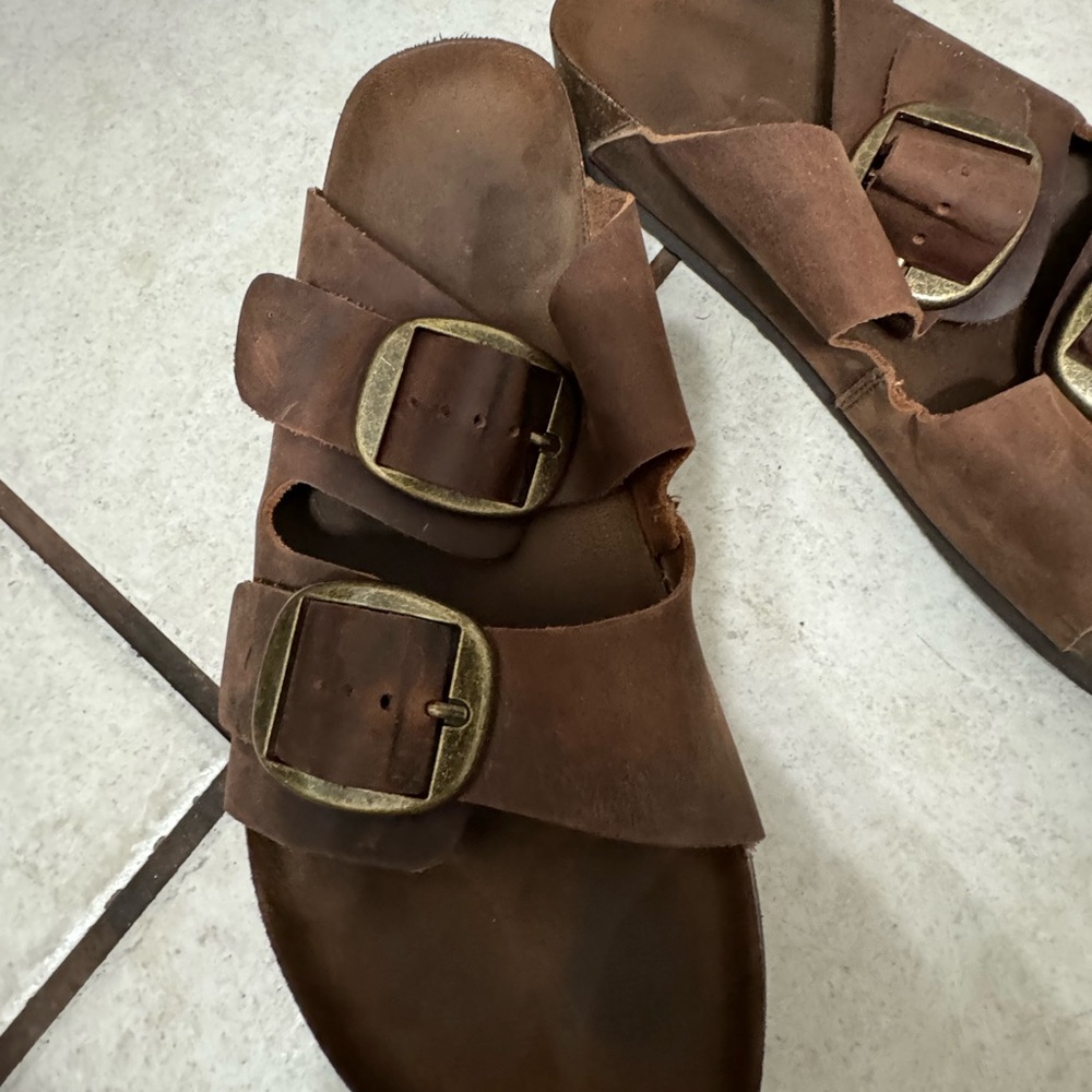 White Mountain Women's 9 Brown Leather Slide Sandals - Picture 2 of 6